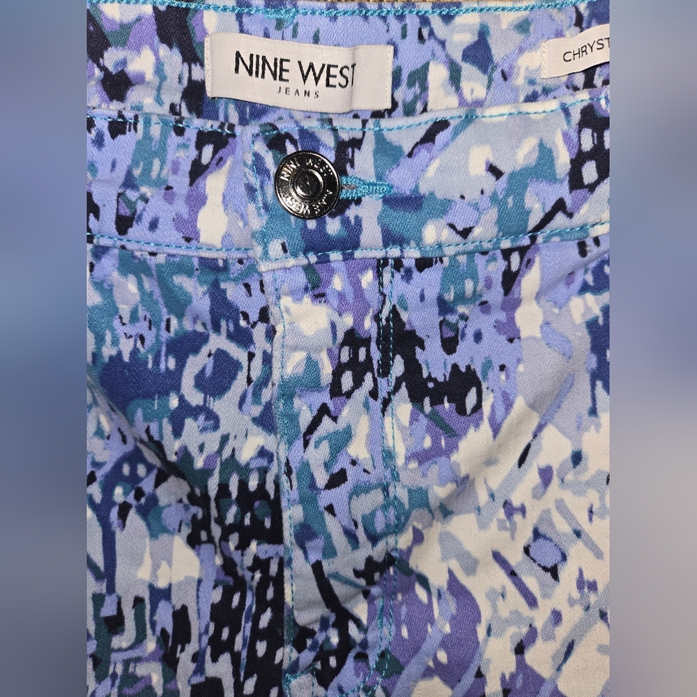 NWOT Women's Nine West Chrystie Capri Blue Abstract Print Pants Size 16 - Picture 7 of 13